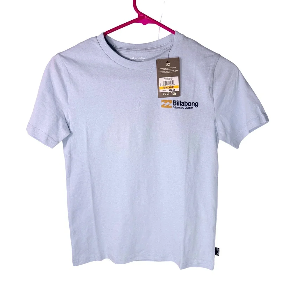 Billabong Boys Premium Short Sleeve Graphic T-Shirt Light Blue Size 8 NWT